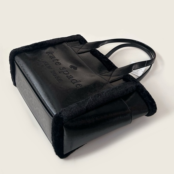 ♠️Kate Spade Jett Shearling Trim Large Tote Bag, Black NWT - Picture 3 of 8